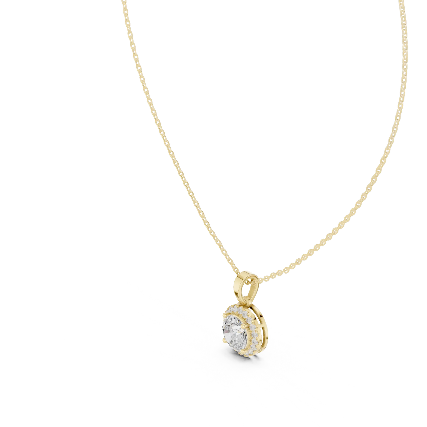 Front-view: Round Diamond Pendant with Solitaire Setting in 14k Yellow Gold - Lab Grown - Driona Jewels