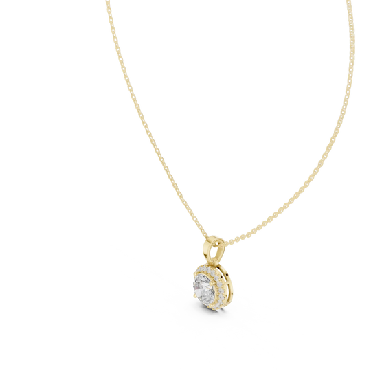 Front-view: Round Diamond Pendant with Solitaire Setting in 14k Yellow Gold - Lab Grown - Driona Jewels