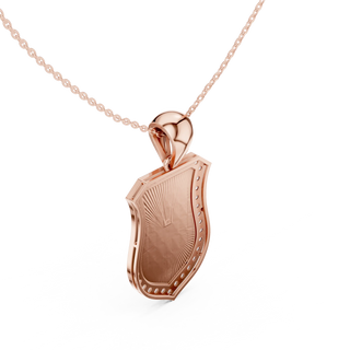 Three-quarter-view: Shield Cut Diamond Pendant with Bezel Setting in 14k Rose Gold - Lab Grown - Driona Jewels