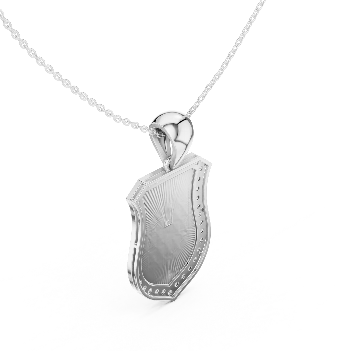 Front-view: Shield Cut Diamond Pendant with Bezel Setting in 925 Silver - Lab Grown - Driona Jewels