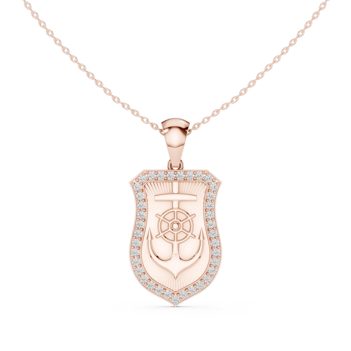 Front: Shield Diamond Pendant with Pave Setting in 14k Rose Gold - Lab Grown - Driona Jewels