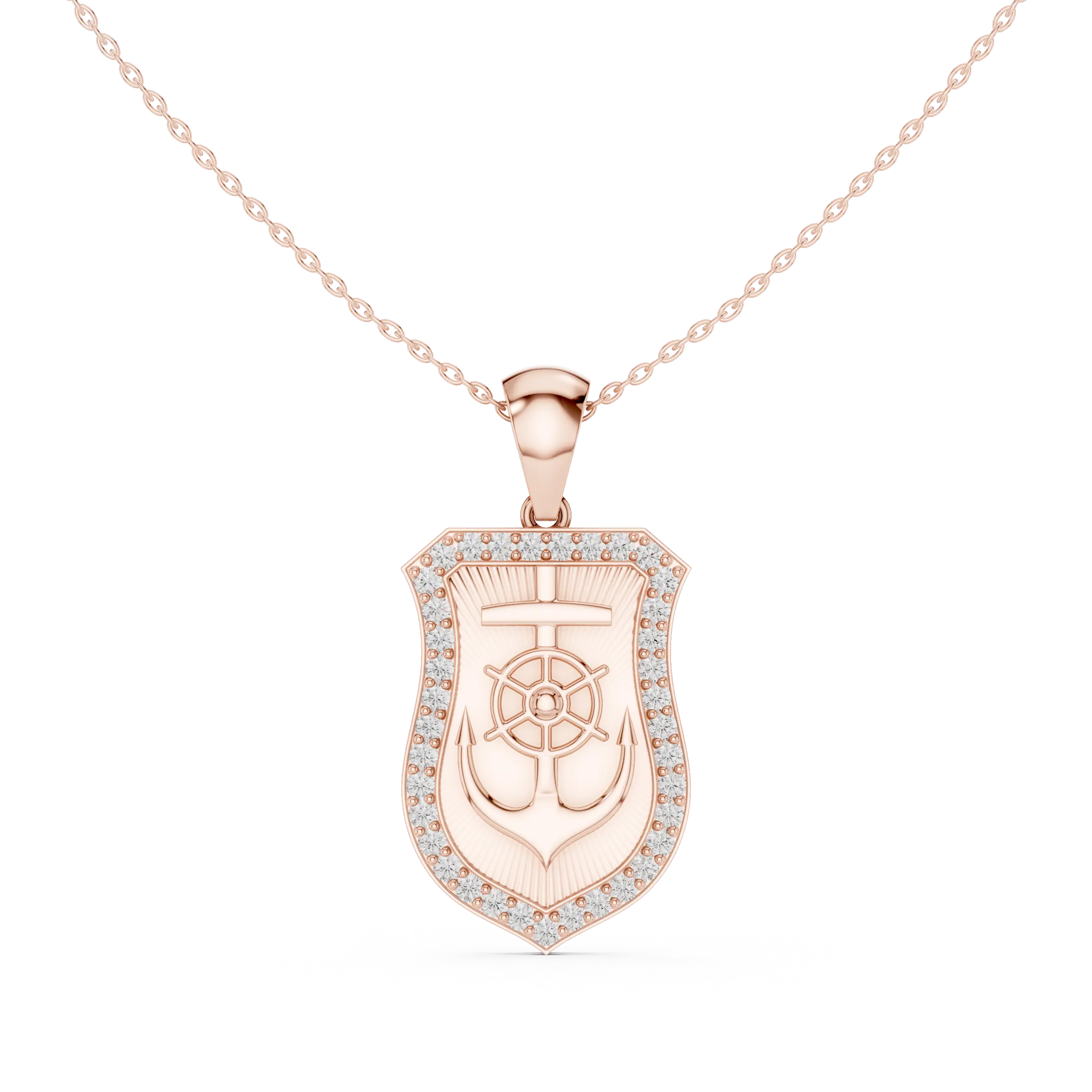 Front: Shield Diamond Pendant with Pave Setting in 14k Rose Gold - Lab Grown - Driona Jewels