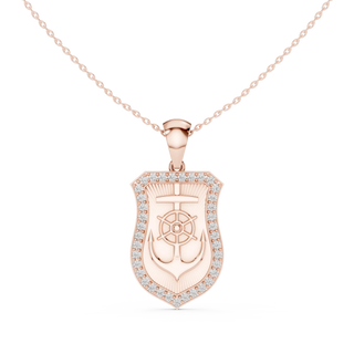 Front: Shield Diamond Pendant with Pave Setting in 14k Rose Gold - Lab Grown - Driona Jewels