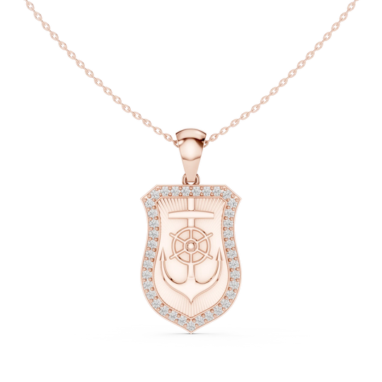 Front: Shield Diamond Pendant with Pave Setting in 14k Rose Gold - Lab Grown - Driona Jewels