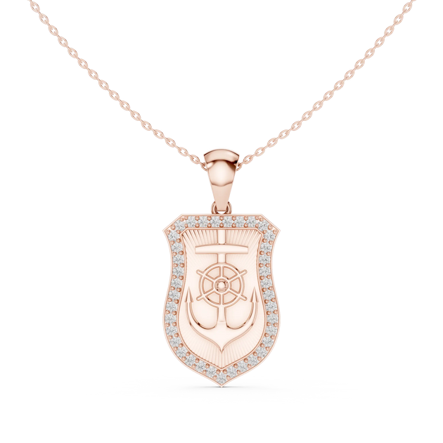 Front: Shield Diamond Pendant with Pave Setting in 14k Rose Gold - Lab Grown - Driona Jewels