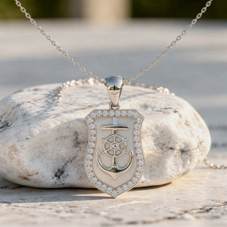 Front-View: Shield Cut Diamond Pendant with Pave Setting in 925 Silver - Lab Grown - Driona Jewels