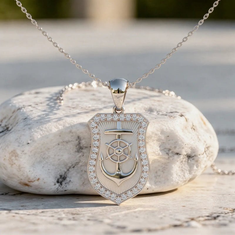 Front-View: Shield Cut Diamond Pendant with Pave Setting in 925 Silver - Lab Grown - Driona Jewels