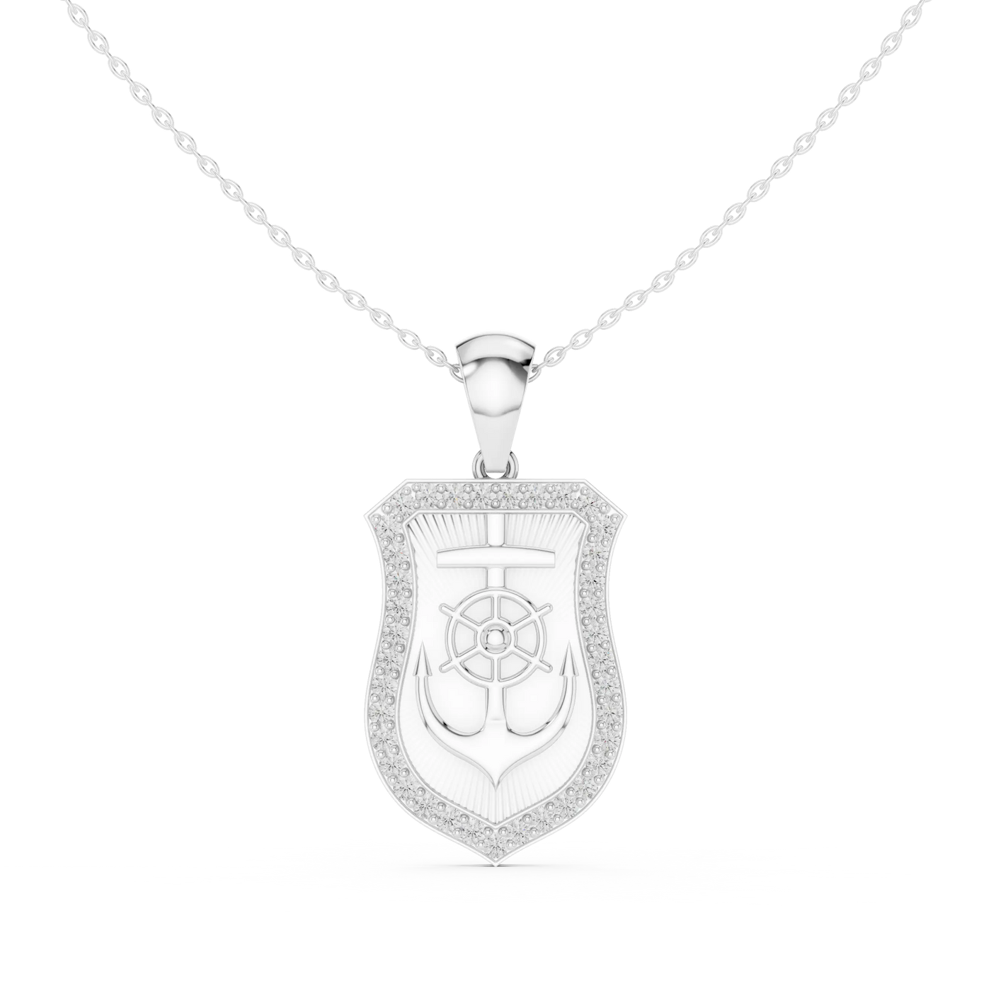 Front: Shield Diamond Pendant with Pave Setting in 14k White Gold - Lab Grown - Driona Jewels