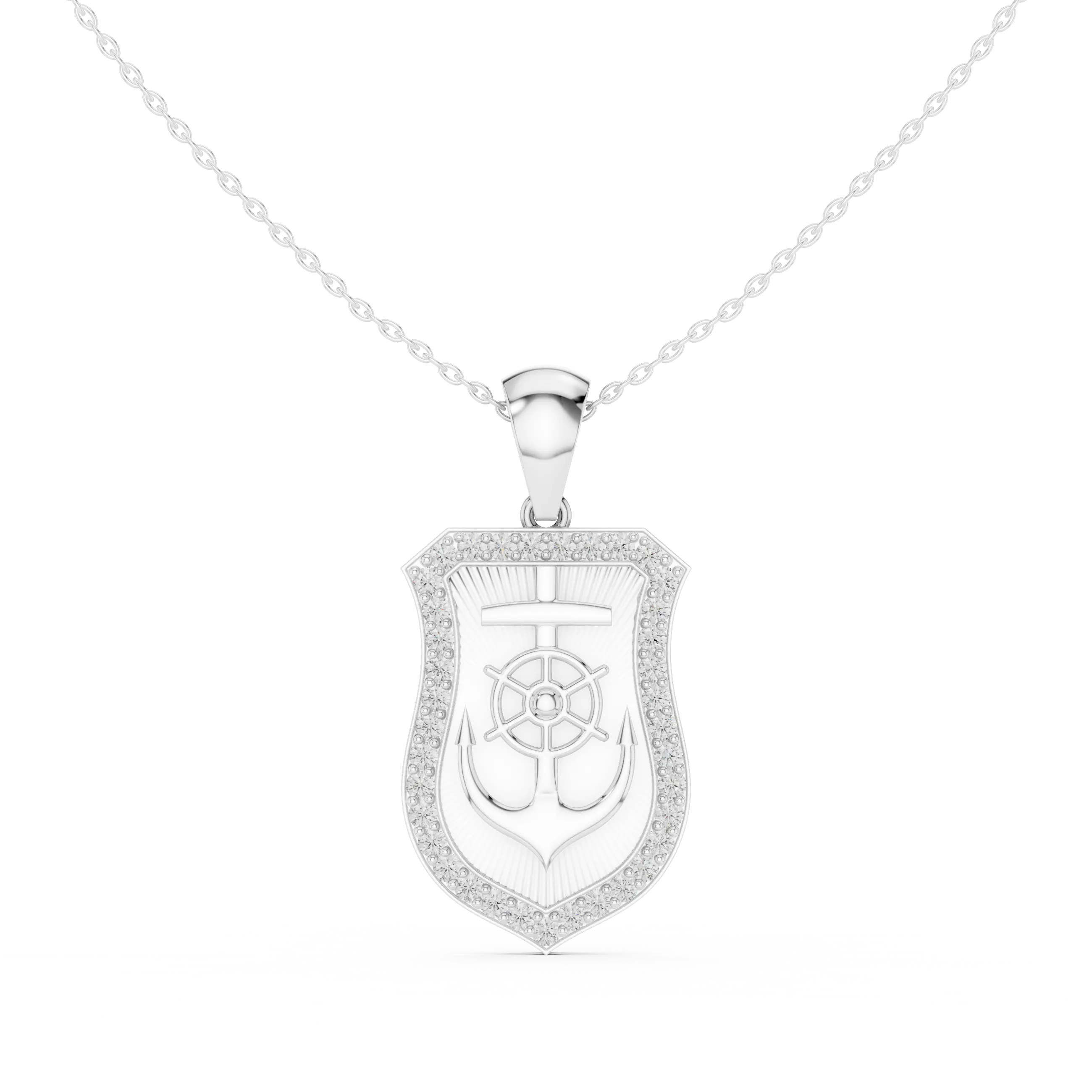 Front: Shield Diamond Pendant with Pave Setting in 14k White Gold - Lab Grown - Driona Jewels
