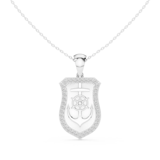 Front: Shield Diamond Pendant with Pave Setting in 14k White Gold - Lab Grown - Driona Jewels