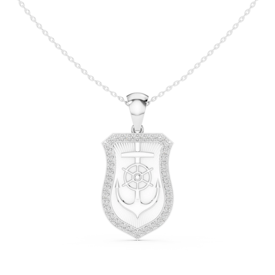 Front: Shield Diamond Pendant with Pave Setting in 14k White Gold - Lab Grown - Driona Jewels