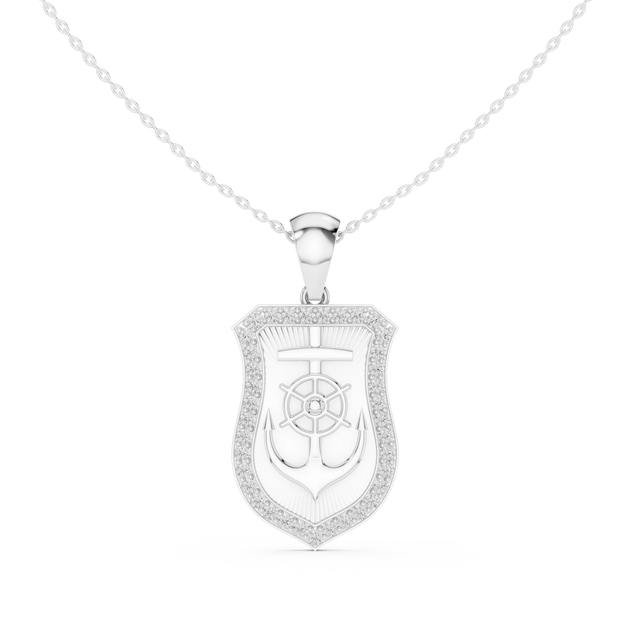 Front: Shield Diamond Pendant with Pave Setting in 14k White Gold - Lab Grown - Driona Jewels