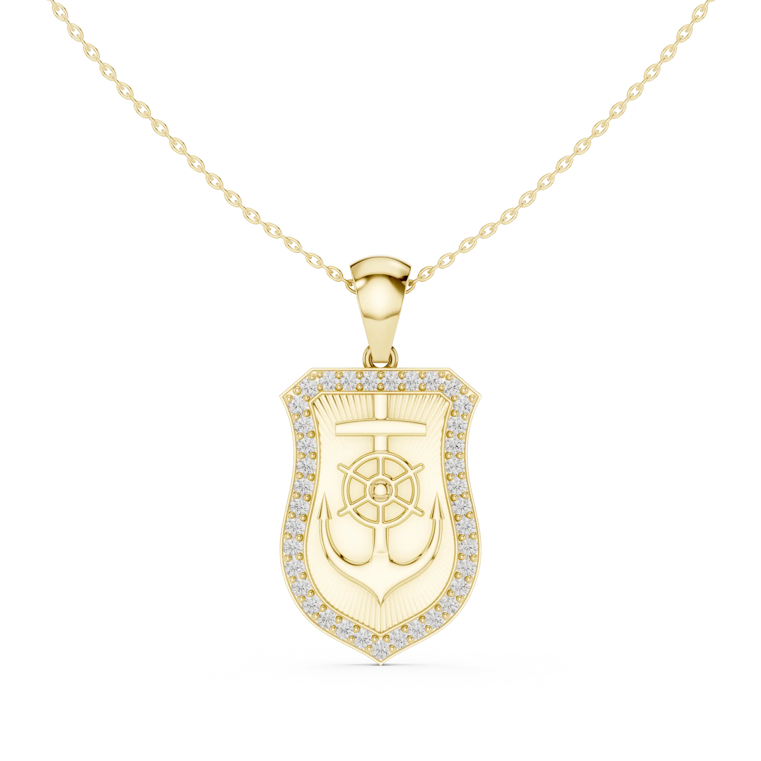 Front: Shield Diamond Pendant with Pave Setting in 14k Yellow Gold - Lab Grown - Driona Jewels