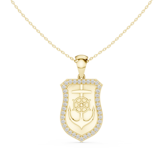 Front: Shield Diamond Pendant with Pave Setting in 14k Yellow Gold - Lab Grown - Driona Jewels