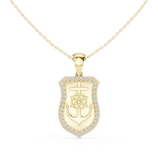 Front: Shield Diamond Pendant with Pave Setting in 14k Yellow Gold - Lab Grown - Driona Jewels