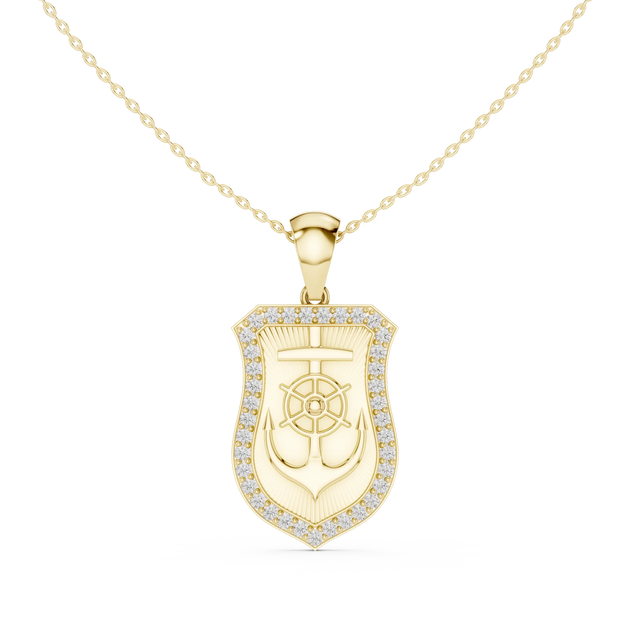 Front: Shield Diamond Pendant with Pave Setting in 14k Yellow Gold - Lab Grown - Driona Jewels
