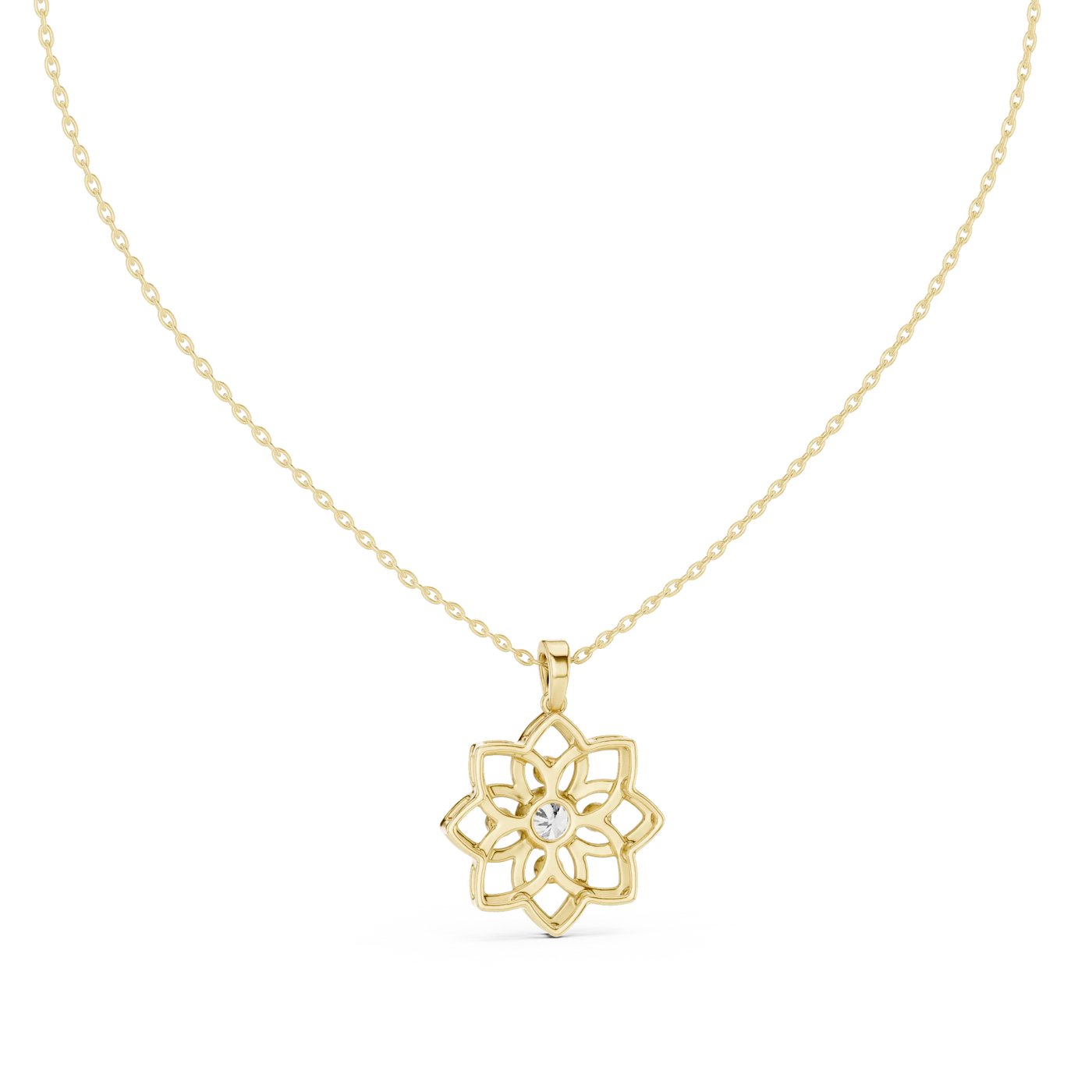 Front-View: Snowflake Diamond Pendant with Bezel Setting in 14k Yellow Gold - Lab Grown - Driona Jewels