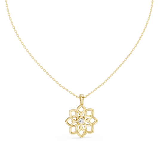 Front-View: Snowflake Diamond Pendant with Bezel Setting in 14k Yellow Gold - Lab Grown - Driona Jewels