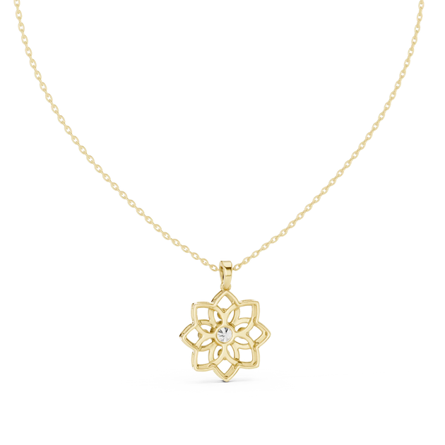 Front-View: Snowflake Diamond Pendant with Bezel Setting in 14k Yellow Gold - Lab Grown - Driona Jewels
