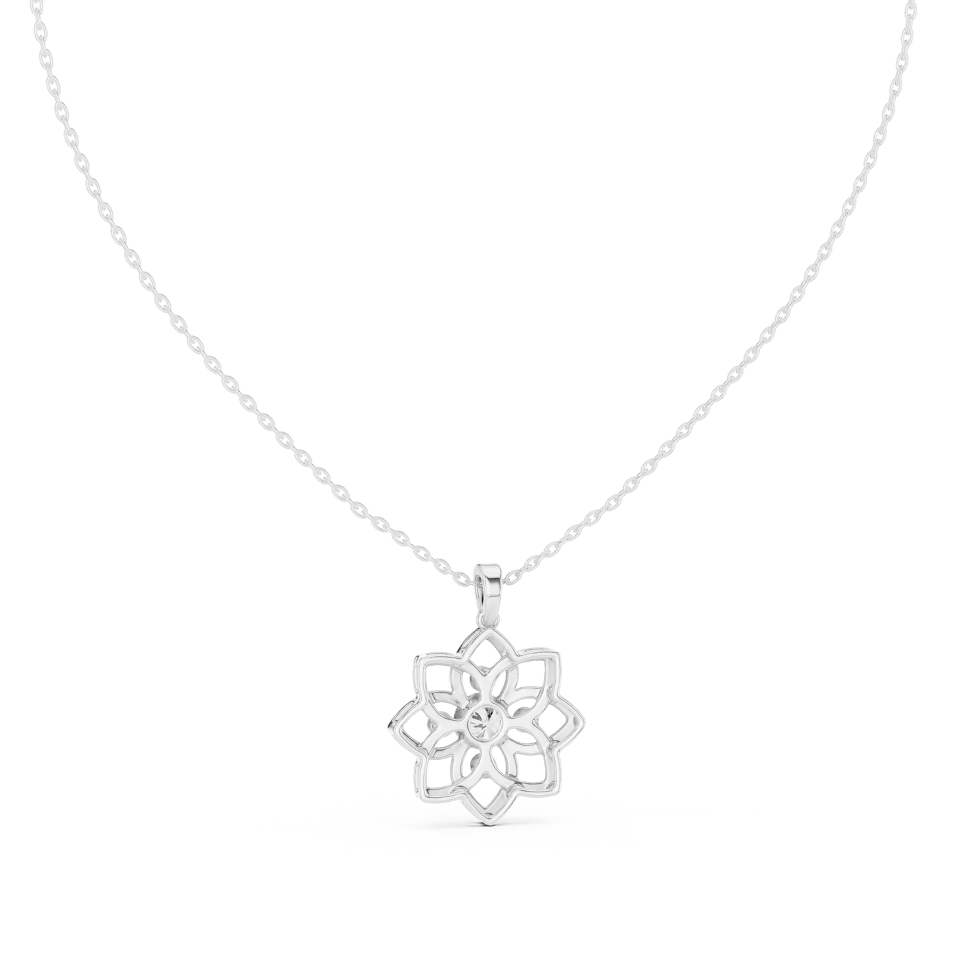 Front-View: Snowflake Diamond Pendant with Prong Setting in 14k White Gold - Lab Grown - Driona Jewels