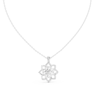 Front-View: Snowflake Diamond Pendant with Prong Setting in 14k White Gold - Lab Grown - Driona Jewels