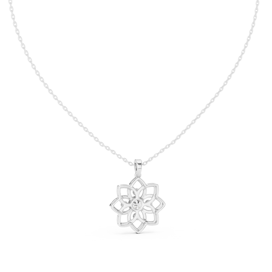 Front-View: Snowflake Diamond Pendant with Prong Setting in 14k White Gold - Lab Grown - Driona Jewels