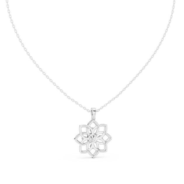 Front-View: Snowflake Diamond Pendant with Prong Setting in 14k White Gold - Lab Grown - Driona Jewels