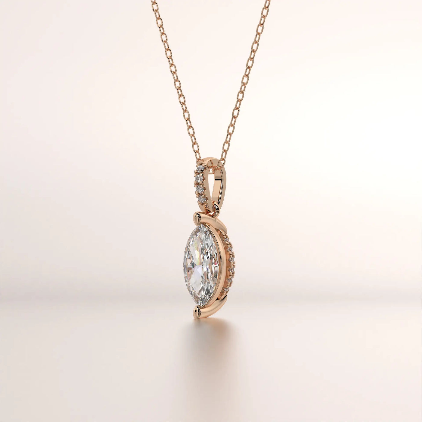 pendant solitaire diamond rose gold 14k side profile