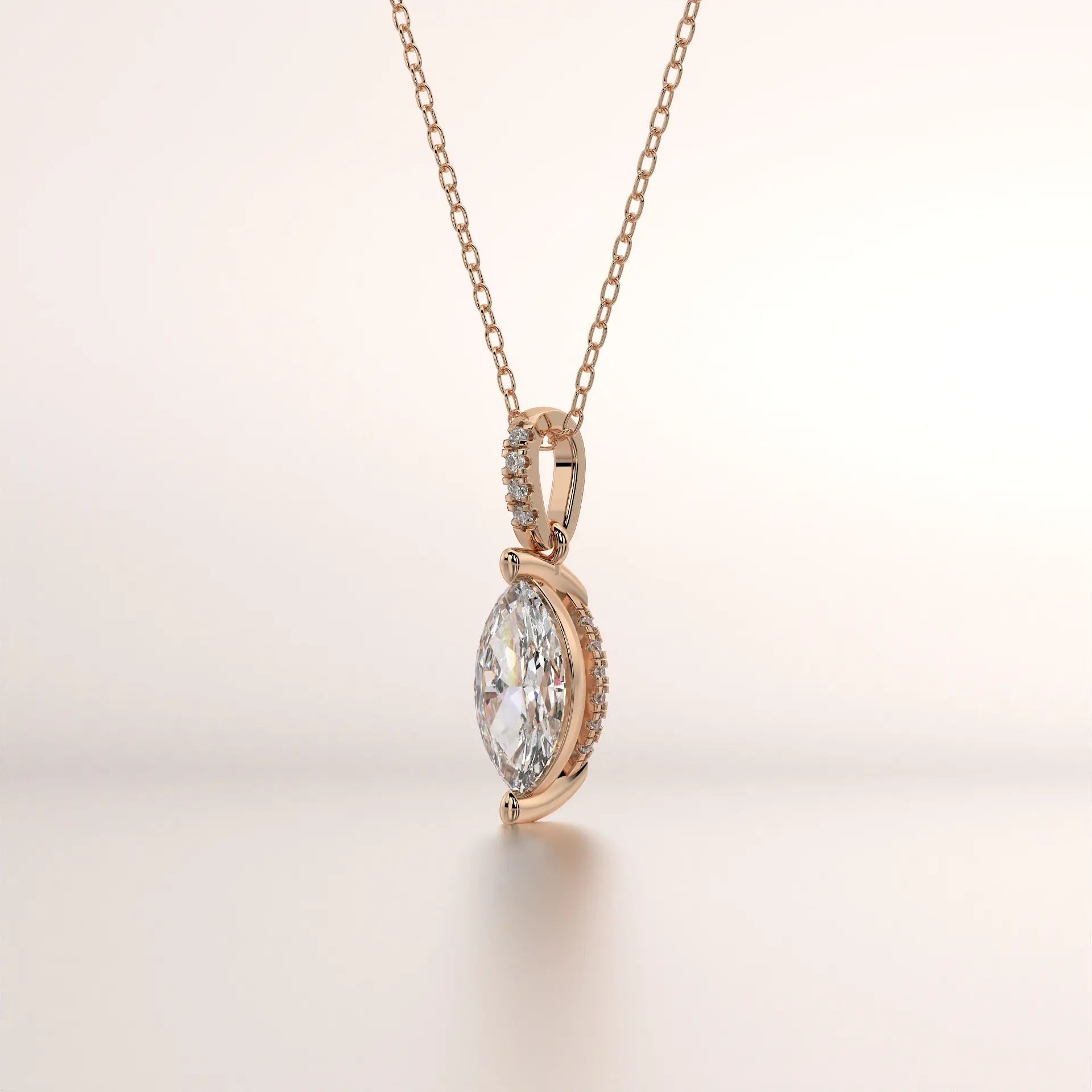 pendant solitaire diamond rose gold 14k side profile