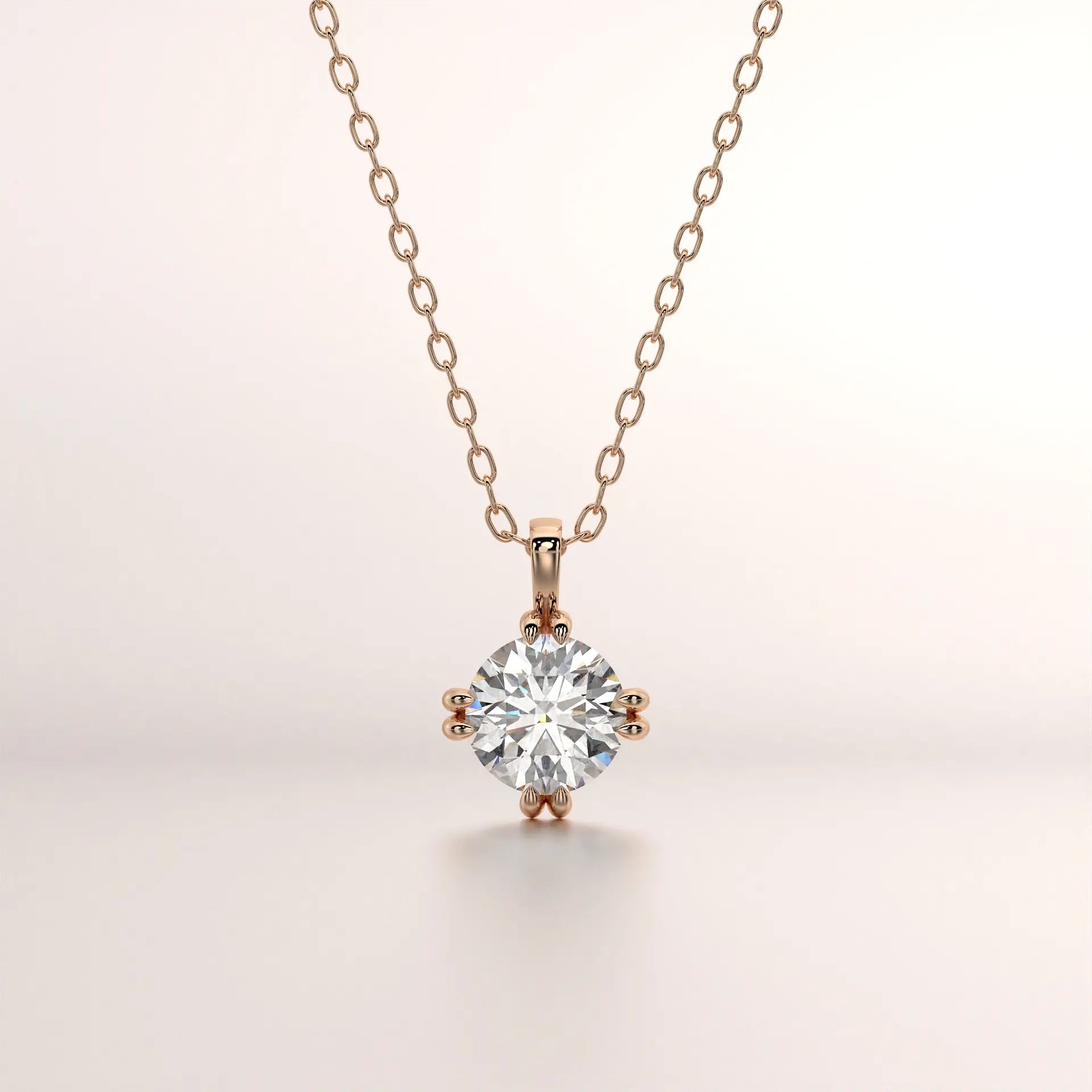 pendant solitaire diamond rose gold base front