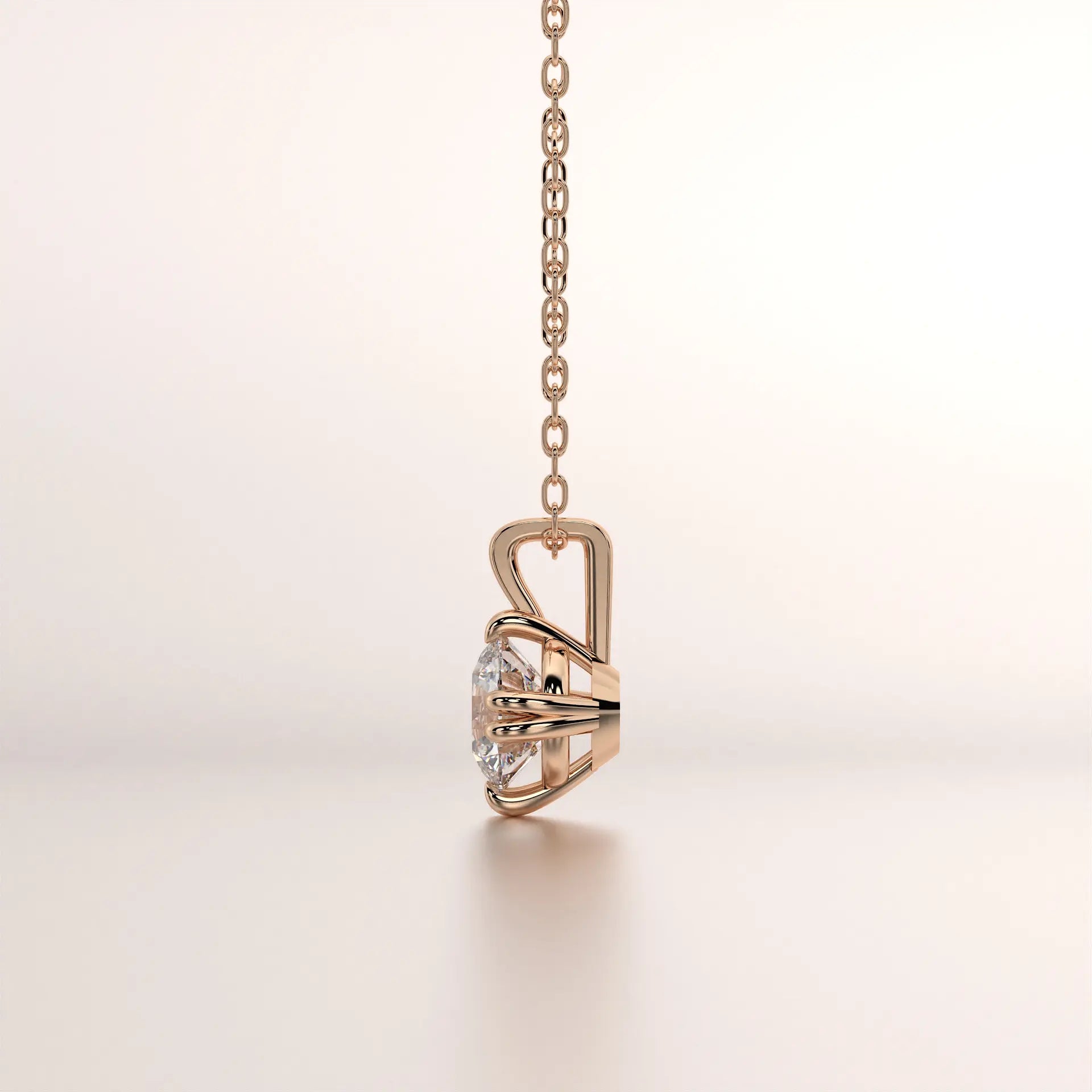 pendant solitaire diamond rose gold base side profile