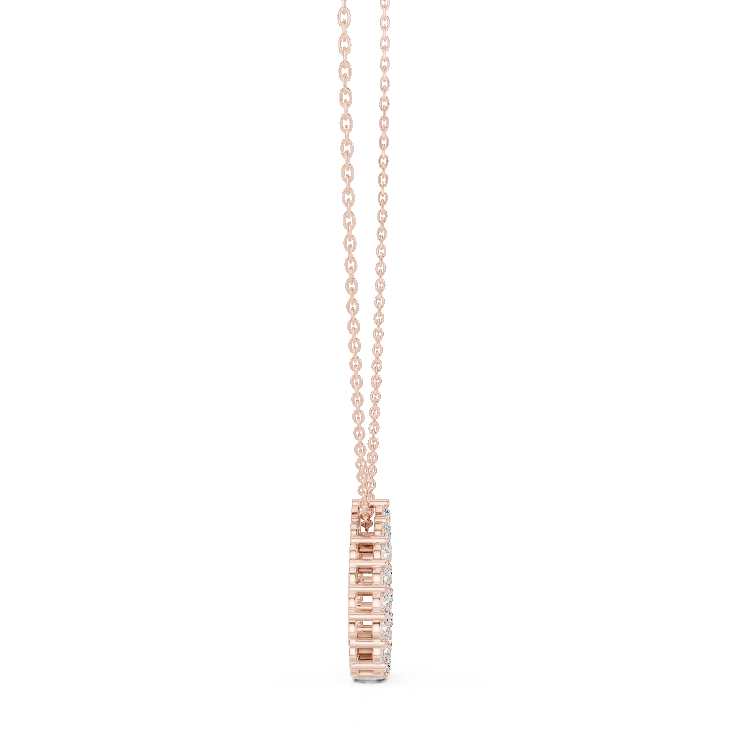 Front-View: Square Diamond Pendant with Pave Setting in 14k Rose Gold - Lab Grown - Driona Jewels
