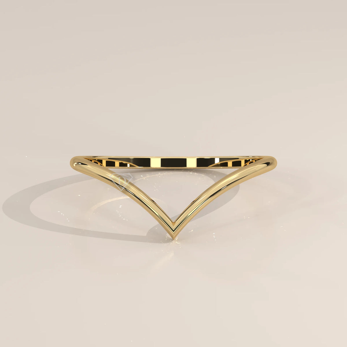 Plain Sharp V Chevron Gold Ring with a Fine Wire Profile, photographed head-on.