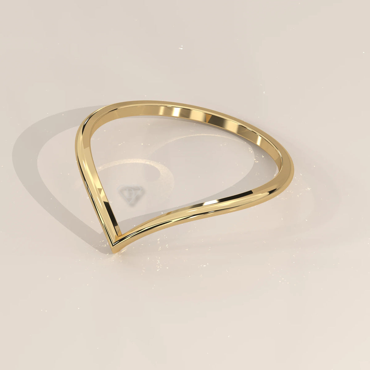 Plain Sharp V Chevron Gold Ring with a Fine Wire Profile, front view on a plain background.
