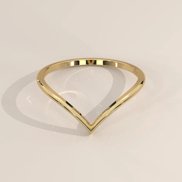 Plain Sharp V Chevron Gold Ring with a Fine Wire Profile, shown from the front.