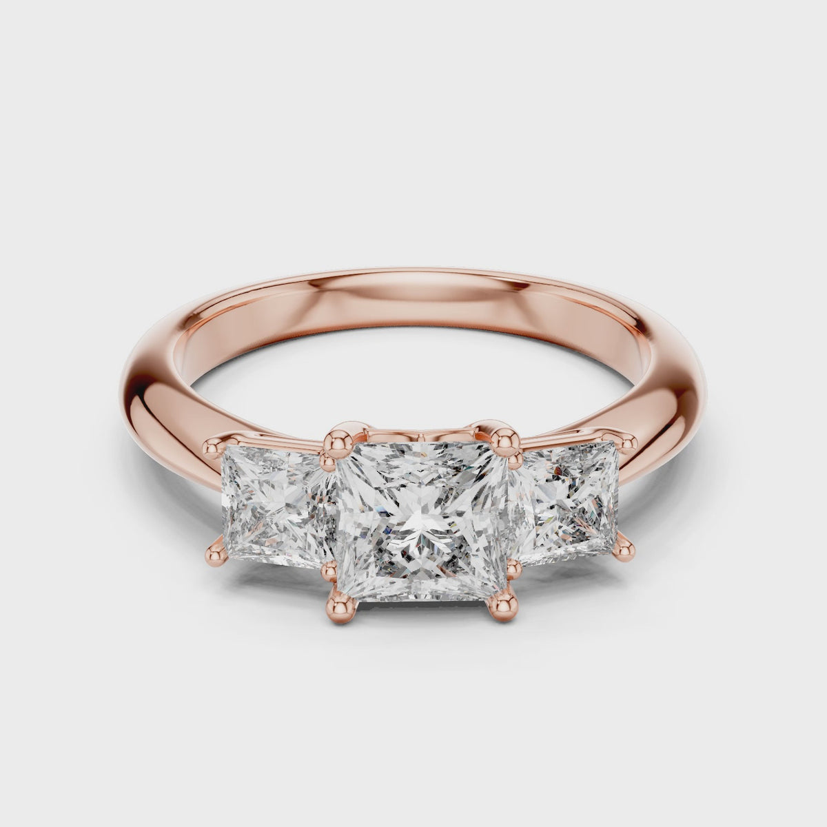 Princess Cut Three Stone Lab Grown Diamond Ring with Smooth Band