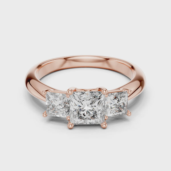 Princess Cut Three Stone Lab Grown Diamond Ring with Smooth Band