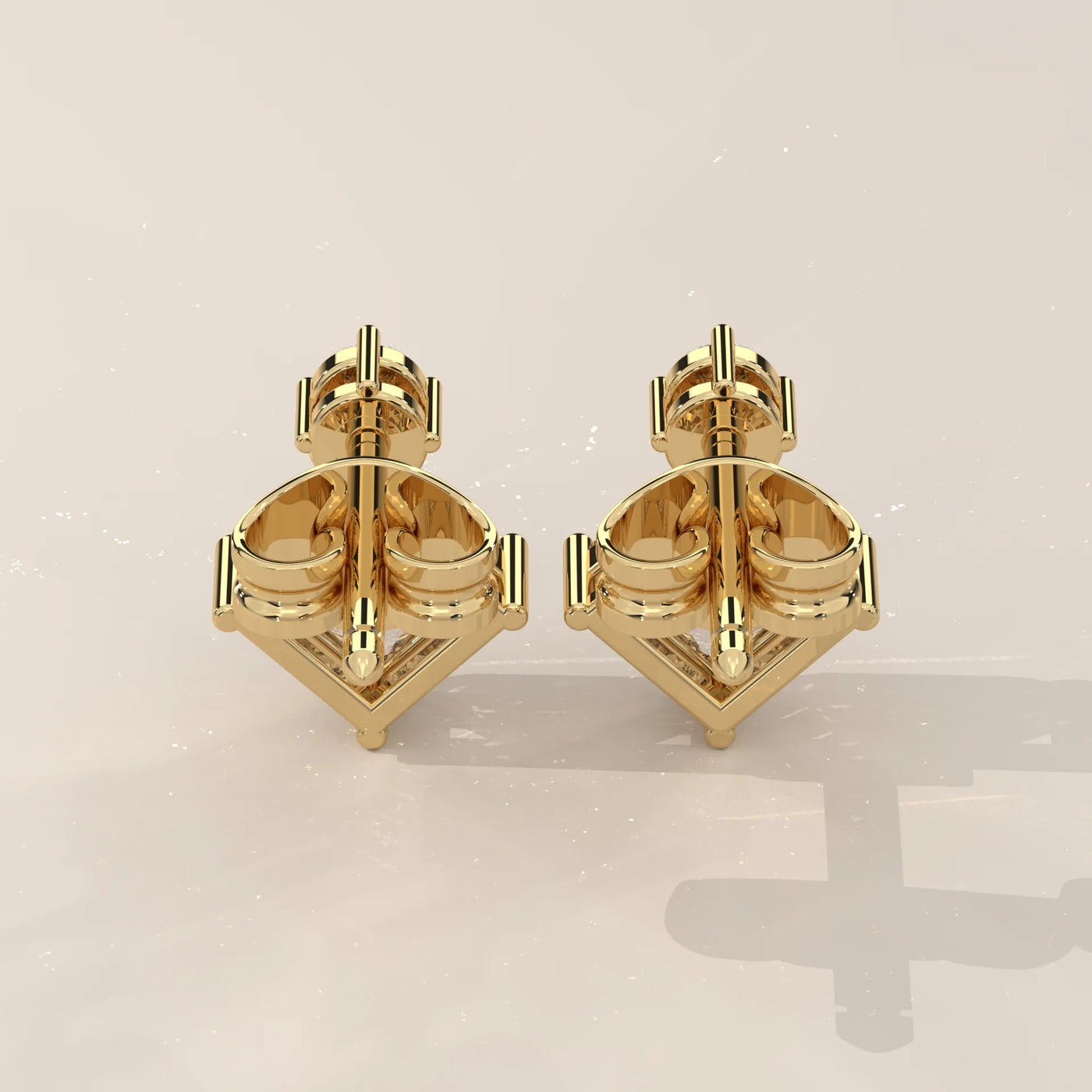 Back View: Princess Diamond Drop Earrings with Prong Setting in Yellow Gold – Lab Grown – Driona Jewels