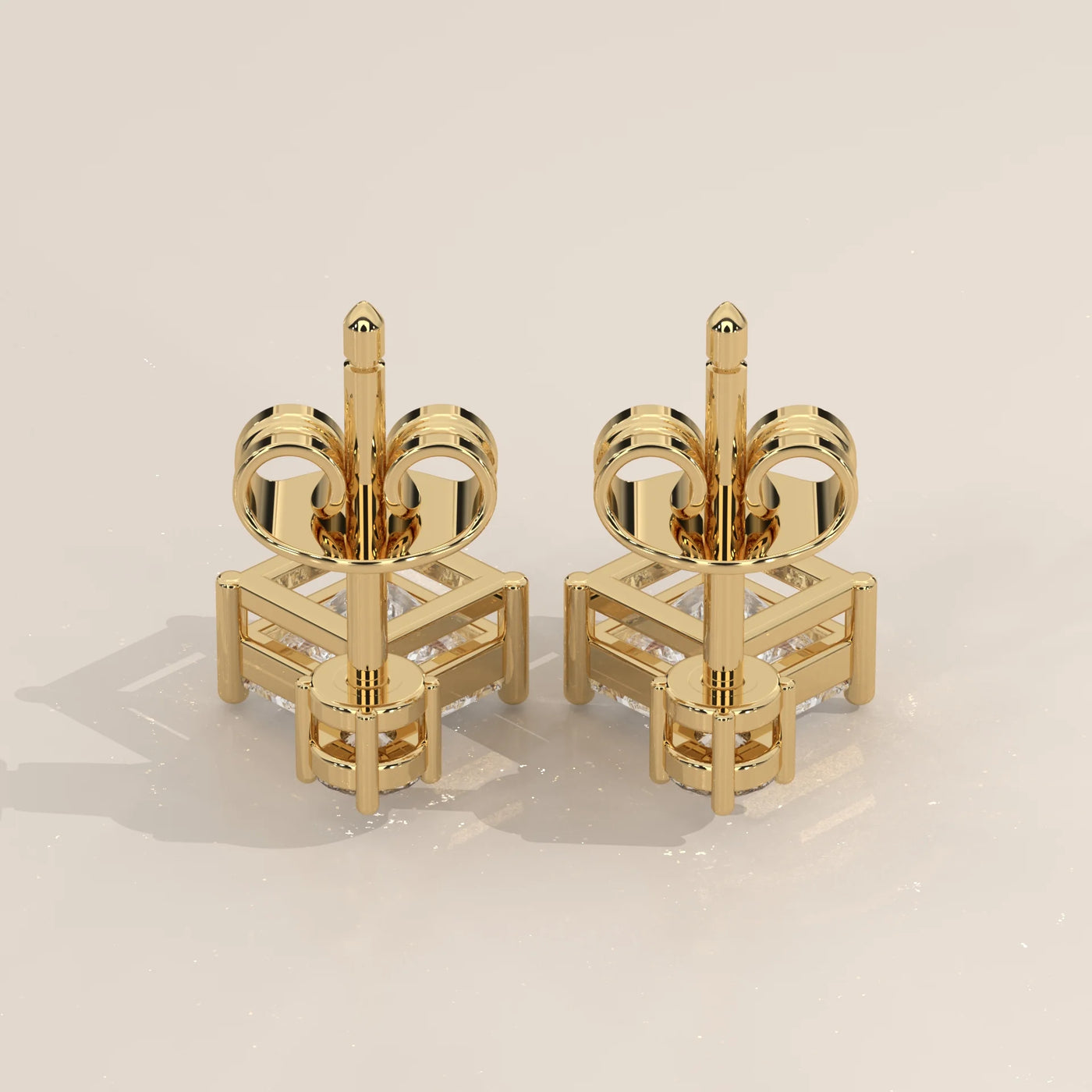 Side Profile: Princess Diamond Drop Earrings with Prong Setting in Yellow Gold – Lab Grown – Driona Jewels