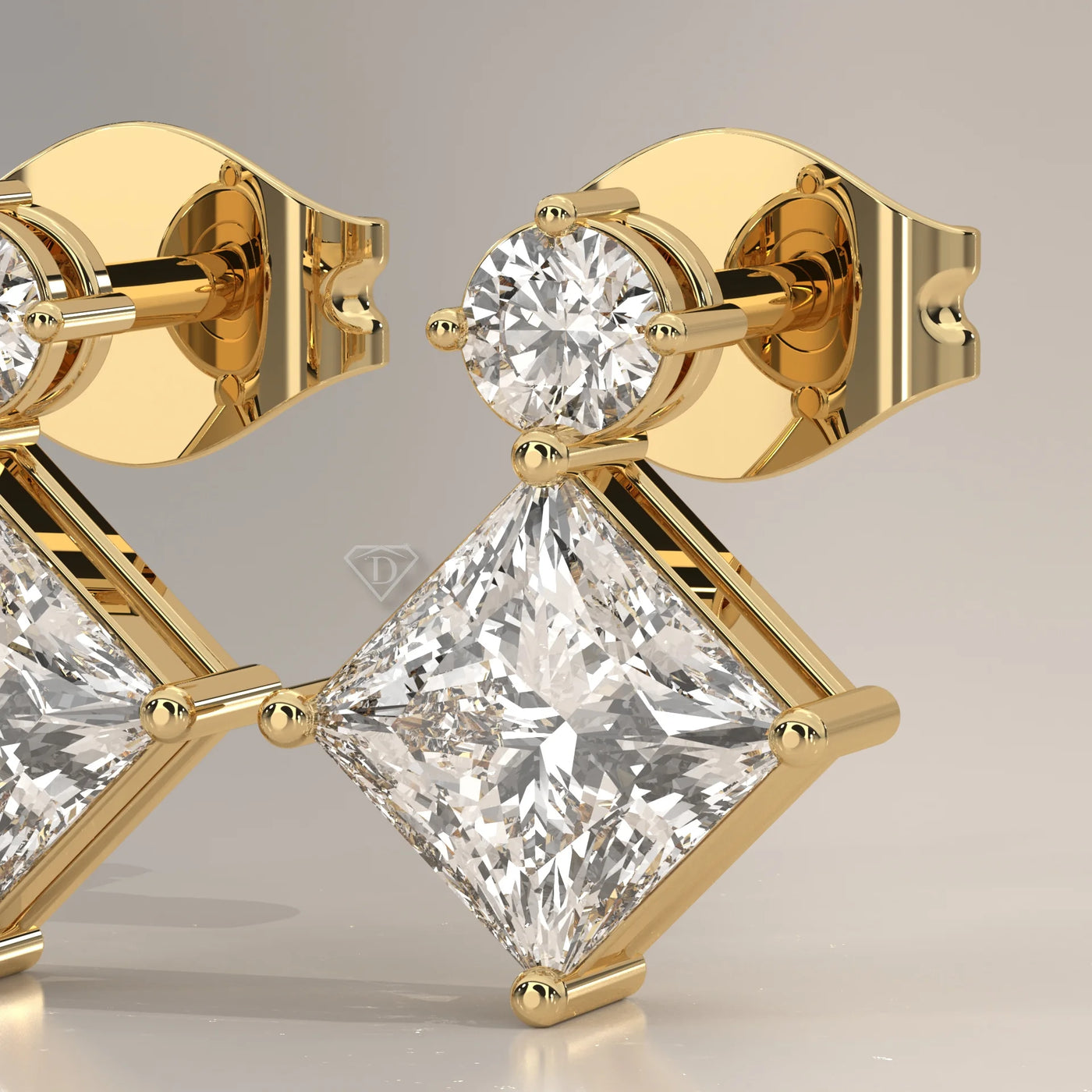 Stone Detail: Princess Lab Grown Diamonds in Prong Setting – Yellow Gold – Driona Jewels