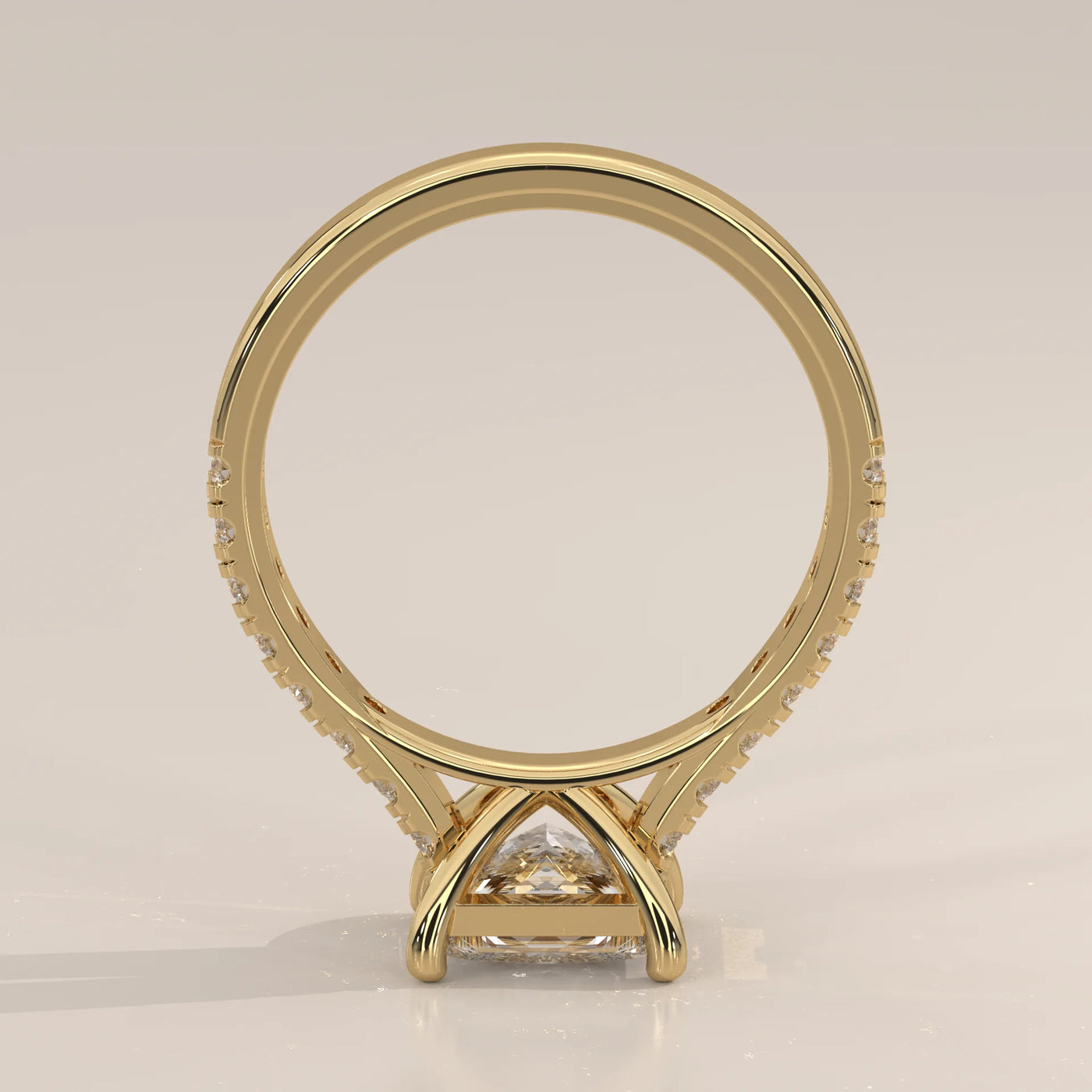 Front View: Princess Diamond Ring with Pavé Setting in Yellow Gold – Lab Grown – Driona Jewels