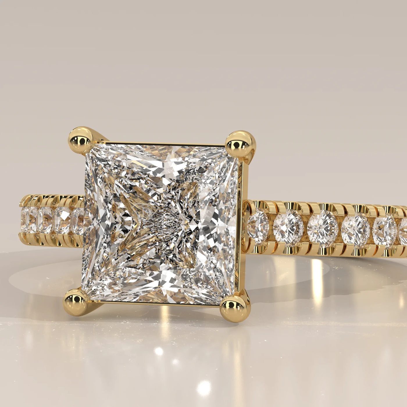 Stone Detail: Princess Lab Grown Diamonds in Pavé Setting – Yellow Gold – Driona Jewels