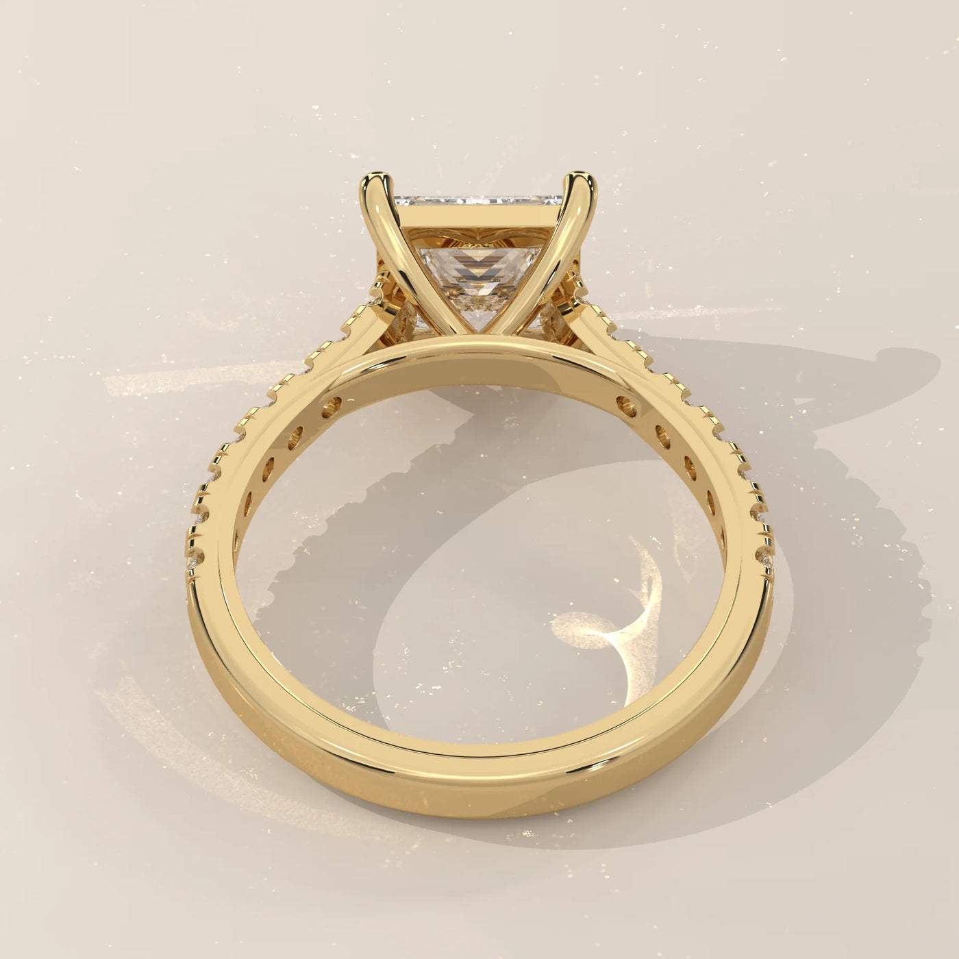 Top View: Princess Diamond Ring with Pavé Setting in Yellow Gold – Lab Grown – Driona Jewels