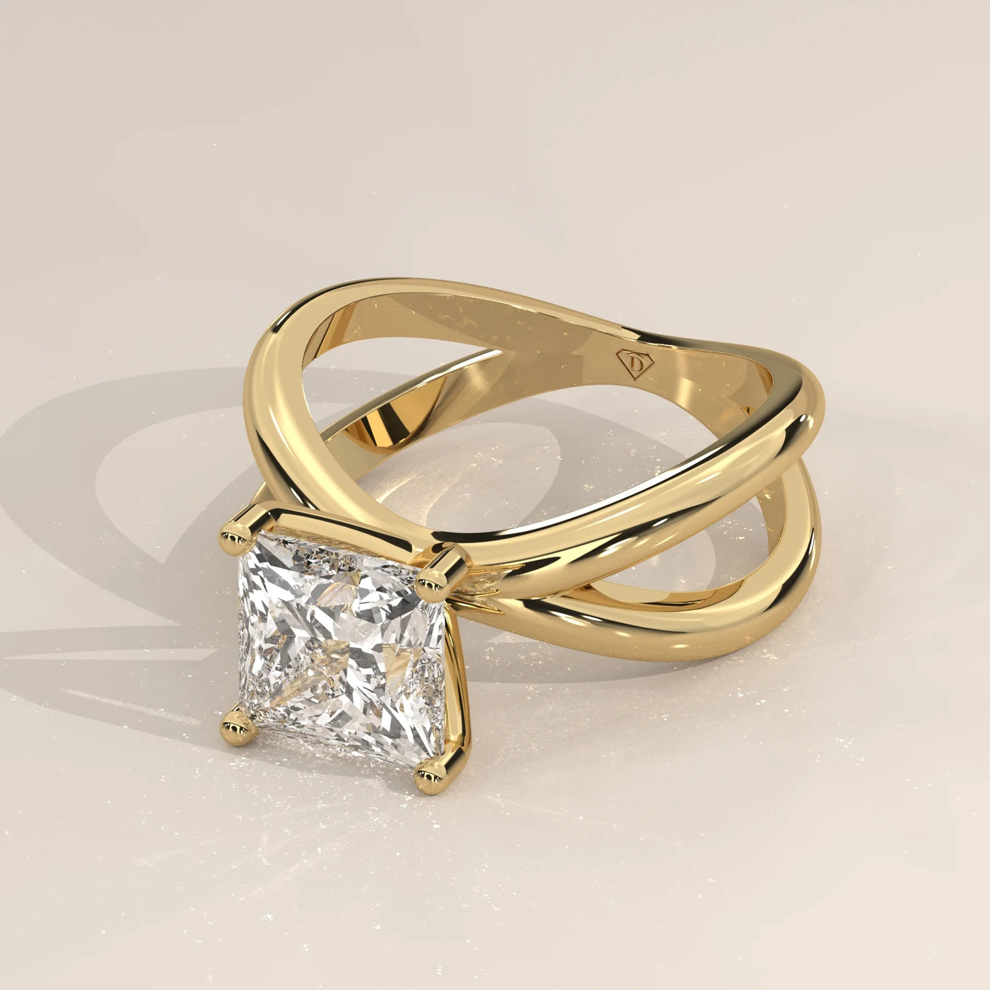 Angle View: Princess Diamond Ring with Prong Setting in Yellow Gold – Lab Grown – Driona Jewels