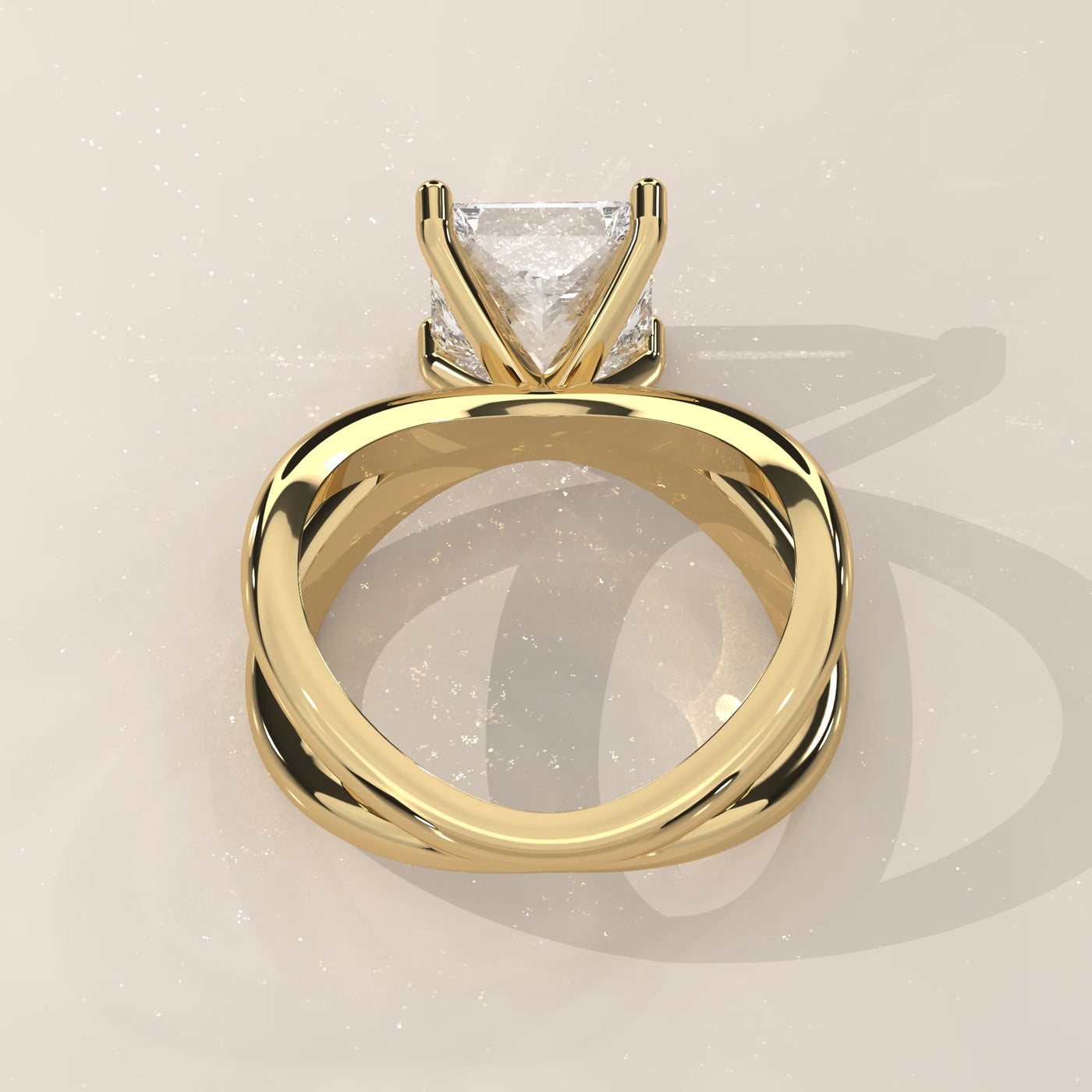 Top View: Princess Diamond Ring with Prong Setting in Yellow Gold – Lab Grown – Driona Jewels