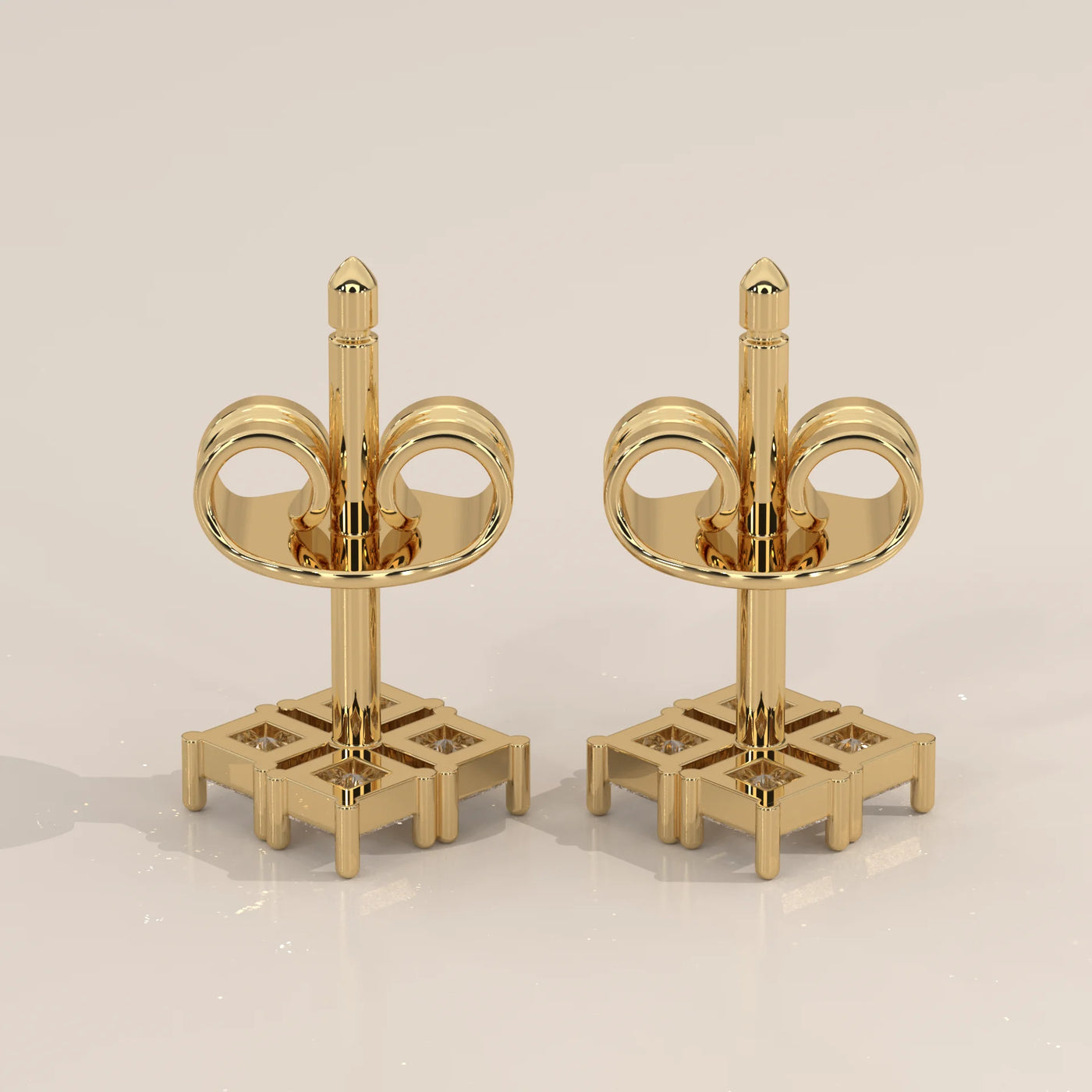 Side Profile: Princess Diamond Stud Earrings with Cluster Setting in Yellow Gold – Lab Grown – Driona Jewels