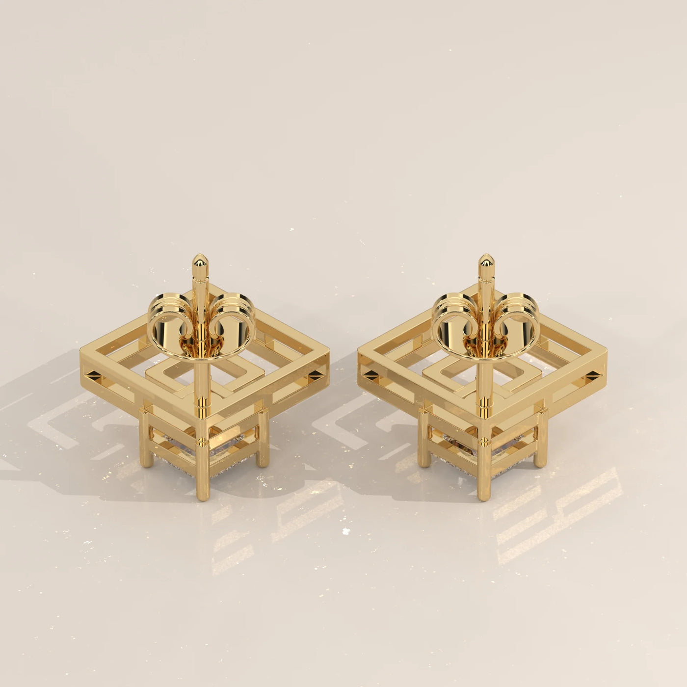 Side Profile: Princess Diamond Drop Earrings with Prong Setting in Yellow Gold – Lab Grown – Driona Jewels