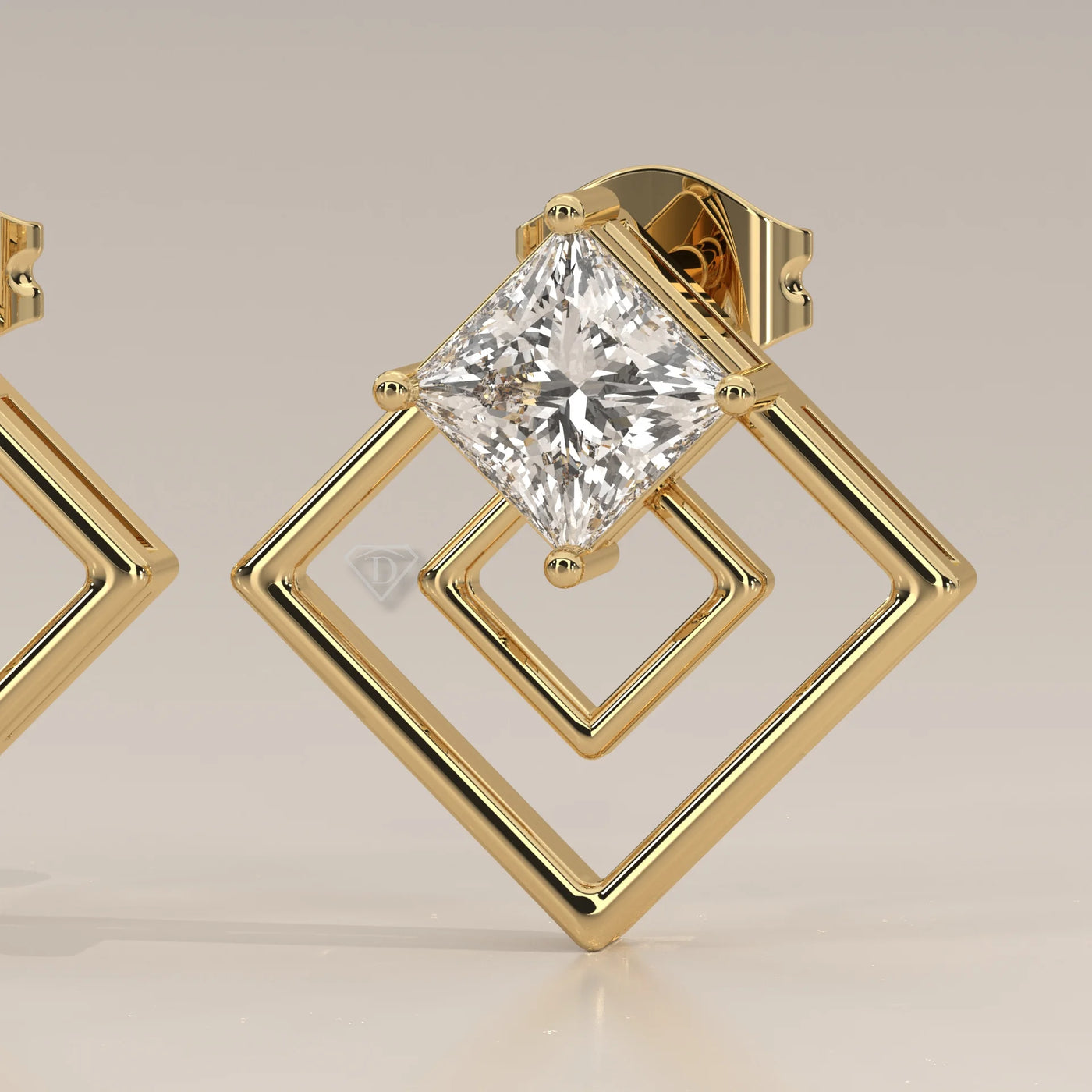 Stone Detail: Princess Lab Grown Diamonds in Prong Setting – Yellow Gold – Driona Jewels