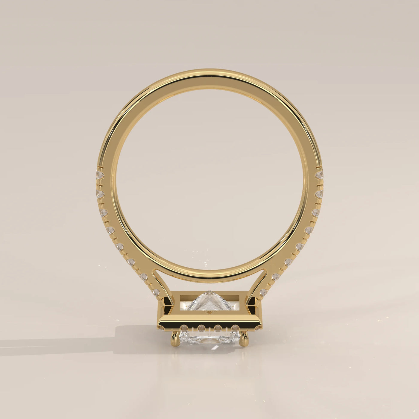 Front View: Princess Diamond Engagement Ring with Halo Setting in Yellow Gold – Lab Grown – Driona Jewels