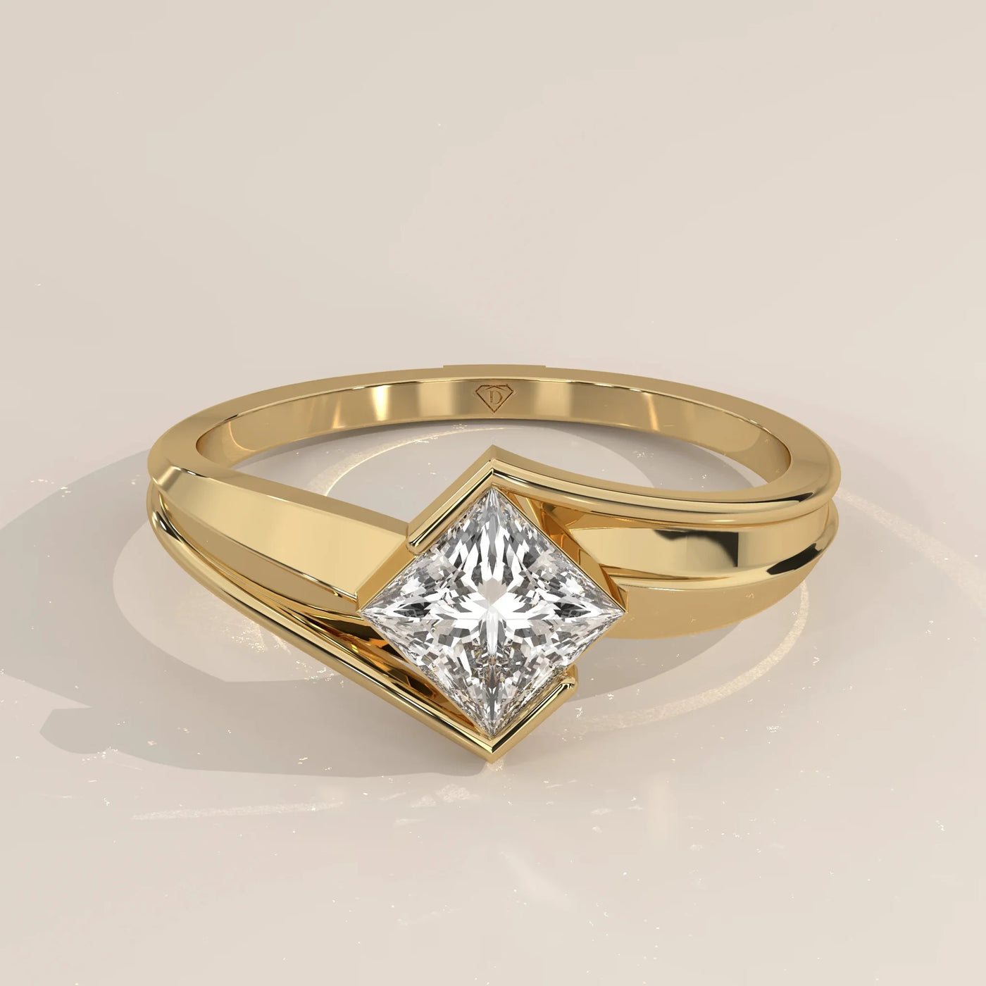 Front View: Princess Diamond Ring with Bypass Setting in Yellow Gold – Lab Grown – Driona Jewels